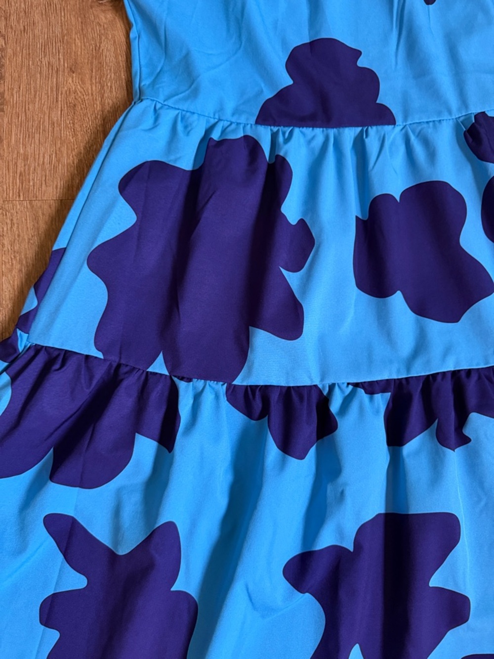 Blue Floral-Print Ruffle Tiered Kids Dress - Picture 3 of 5
